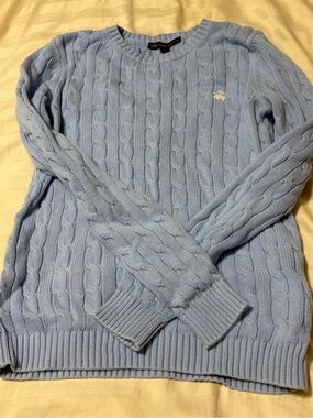 Brooks Brothers Light Blue Cable Knit Crewneck Sweater
